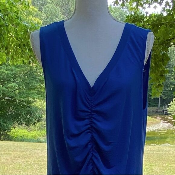 Torrid Sz 2X Blue Sleeveless Jersey Knit Full Length Ruching VNeck Bodycon Dress - Picture 2 of 7
